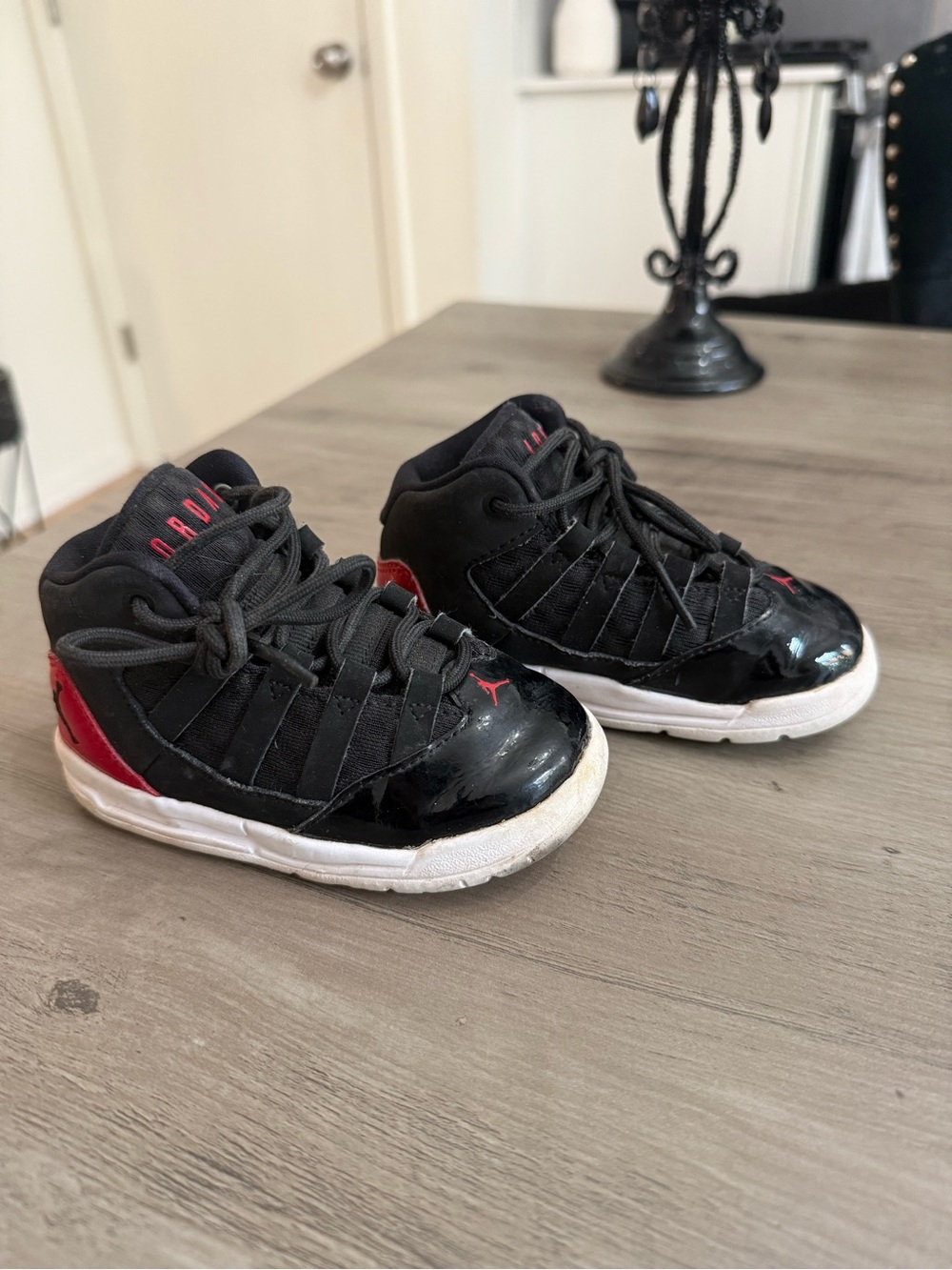 Jordan Kids Black and Red High-Top Sneakers